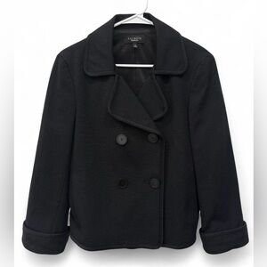 NWOT Talbots Black Double Breasted Blazer Jacket‎ Size 12 Ribbed Cotton Silk